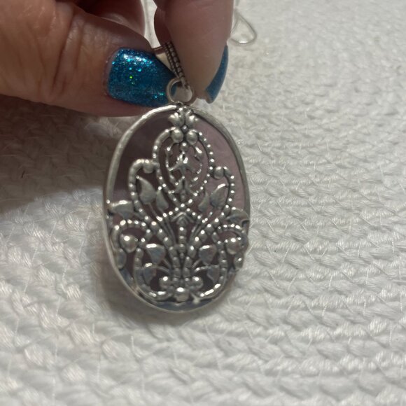 Beautiful AMETHYST with FLOWER CUT-OUT Handmade Sterling 925 Pendant/Chain #287D - Picture 2 of 3